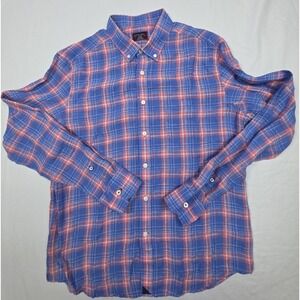 UNTUCKit Men's Large 100% Linen Button Down Shirt Slim Fit Blue/Pink Long Sleeve